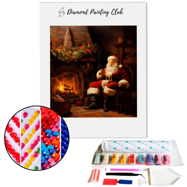 Diamond painting Kerstman voor de open haard | Diamond-painting-club.nl