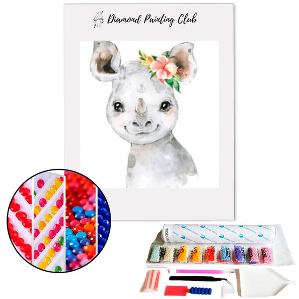 Diamond Painting Schattige Kleine Rhino | Diamond-painting-club.nl