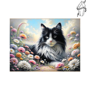 Diamond painting Zwart-witte kat in de bloemen | Diamond-painting-club.nl