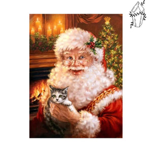 Diamond painting Vader Kerstmis en kitten | Diamond-painting-club.nl