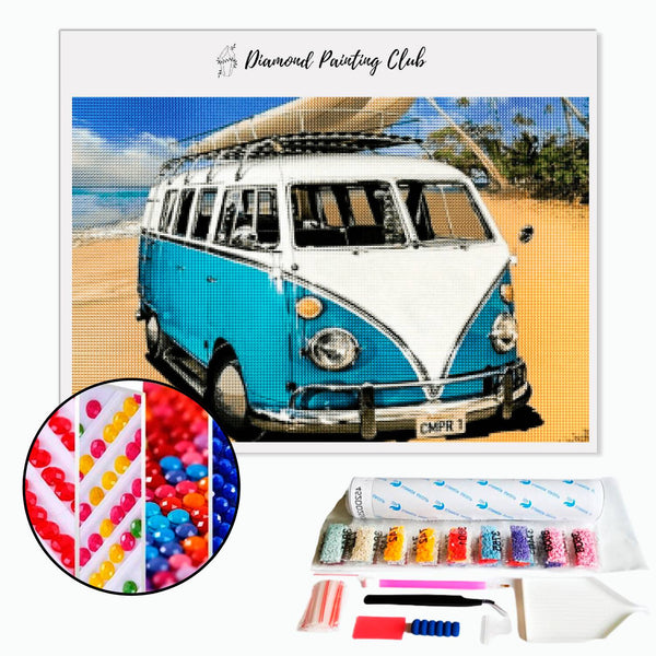 Diamond Painting Vans blauw op het strand | Diamond-painting-club.nl