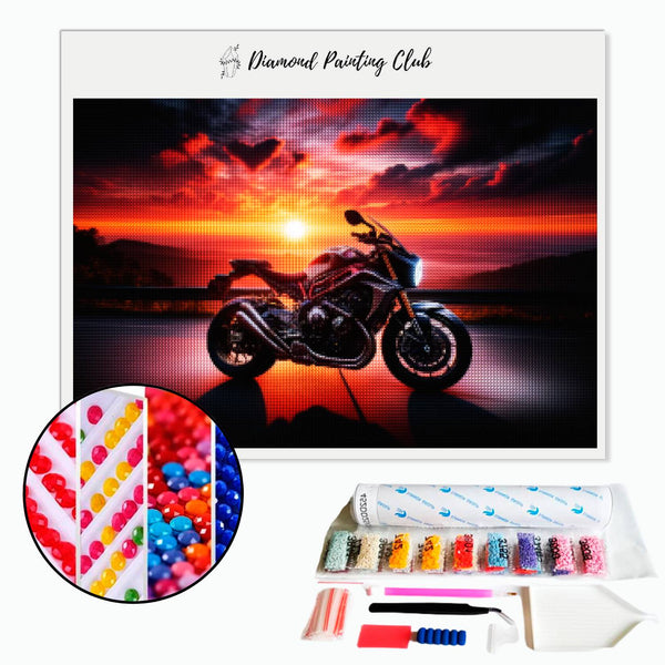 Diamond Painting Motor en zonsondergang | Diamond-painting-club.nl