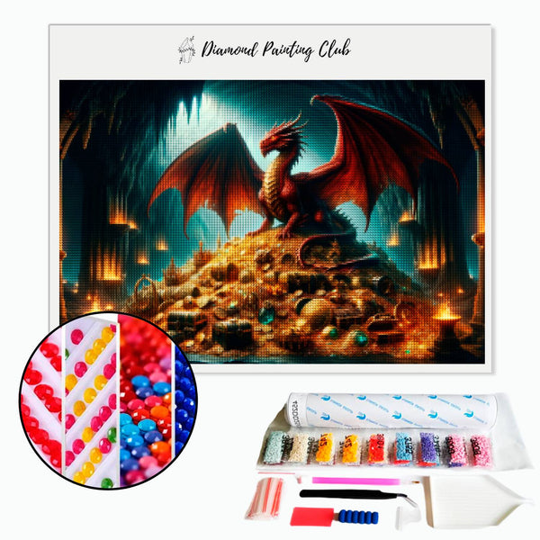 Diamond Painting Rode Draak Bewaker van de Schat | Diamond-painting-club.nl