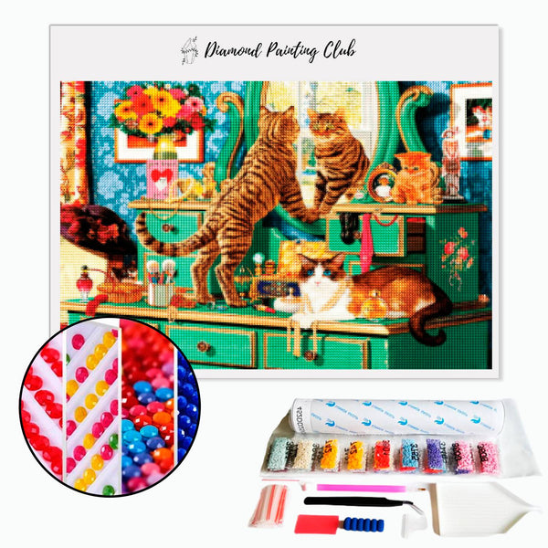 Diamond painting Kat op een ladekast | Diamond-painting-club.nl