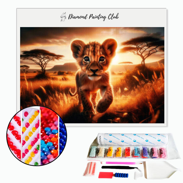 Diamond Painting Leeuwenwelp in de savanne | Diamond-painting-club.nl