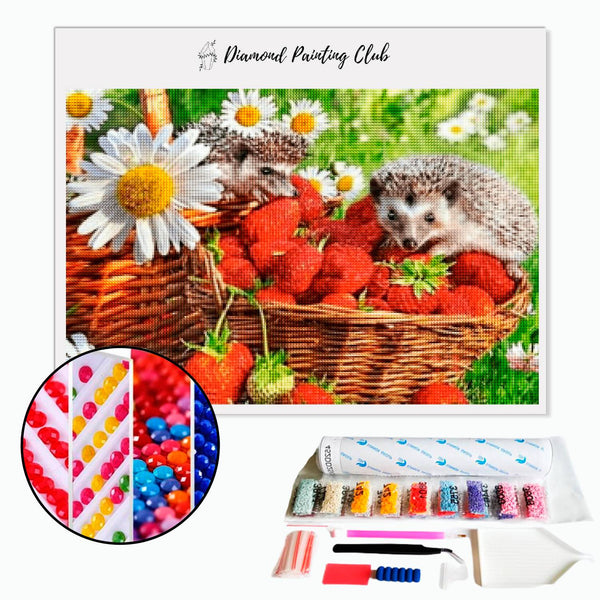 Diamond Painting Mandje met aardbeien & egel | Diamond-painting-club.nl