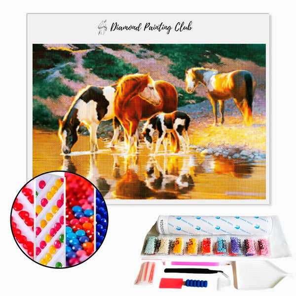 Diamond Painting Groep van paarden | Diamond-painting-club.nl