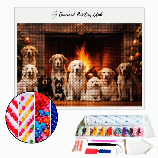 Diamond Painting Honden voor de Kersthaard | Diamond-painting-club.nl