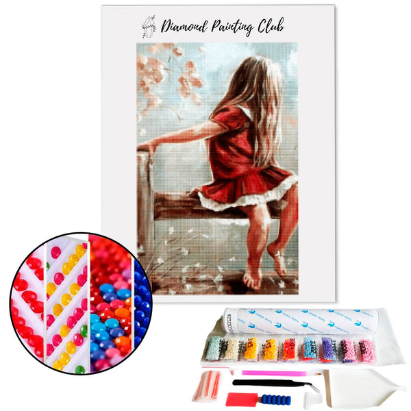 Diamond Painting Jong meisje op een hek | Diamond-painting-club.nl