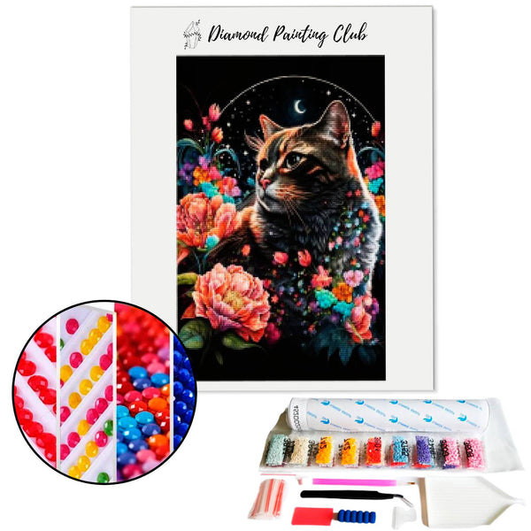 Diamond painting Felien en bloemen bij maanlicht | Diamond-painting-club.nl