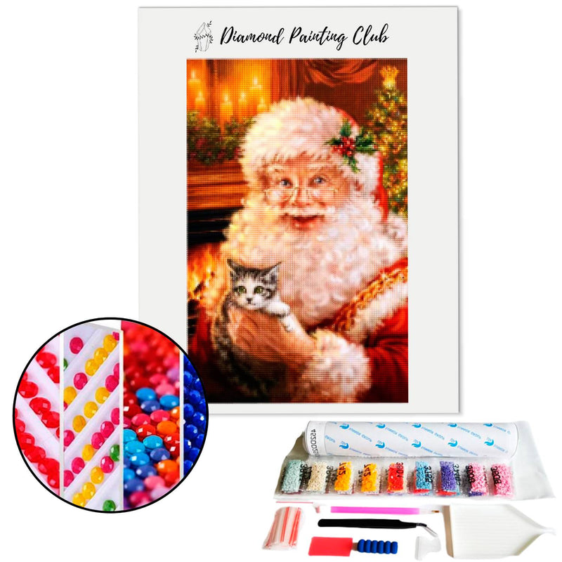 Diamond painting Vader Kerstmis en kitten | Diamond-painting-club.nl