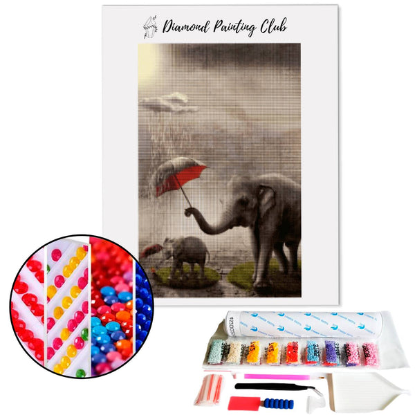 Diamond Painting Olifant met een paraplu | Diamond-painting-club.nl