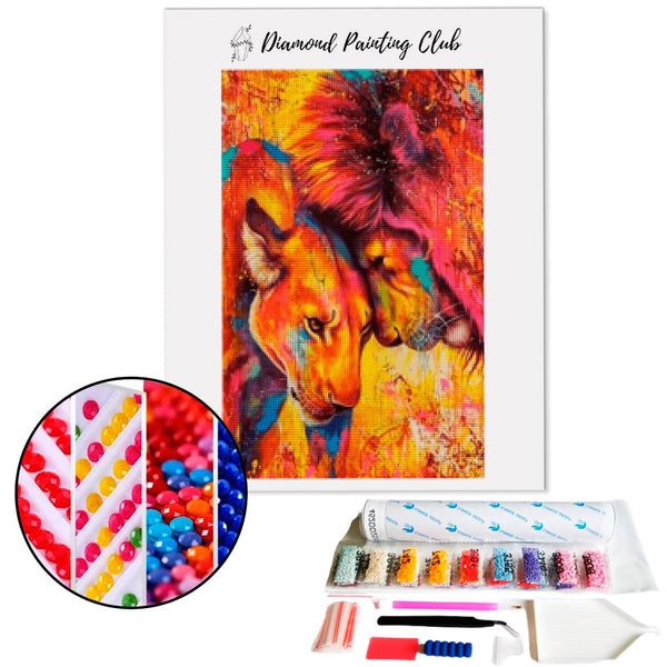 Diamond painting Koppel van leeuwen Levendige kleuren | Diamond-painting-club.nl