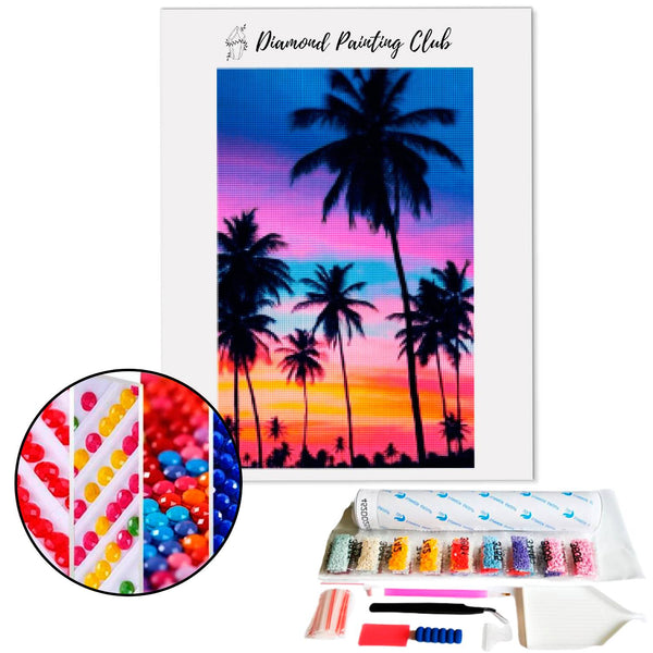 Diamond Painting Palmboom zonsondergang | Diamond-painting-club.nl