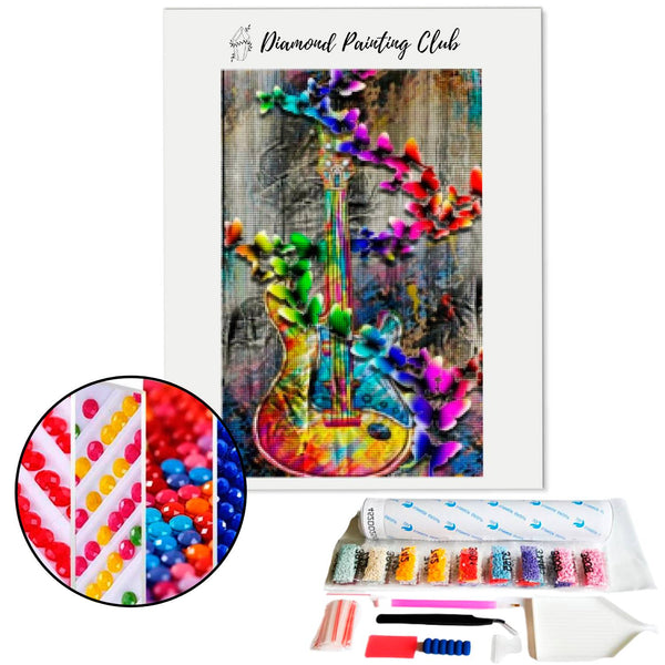 Diamond Painting veelkleurige bloemengitaar | Diamond-painting-club.nl