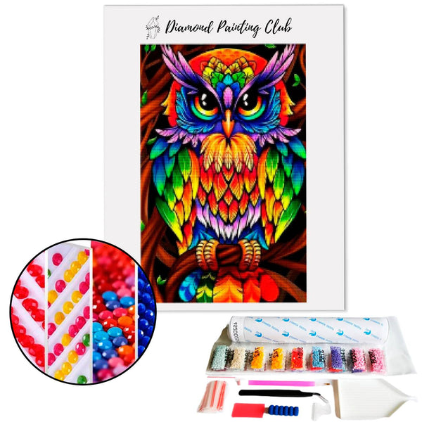 Diamond Painting Uil Multicolor | Diamond-painting-club.nl