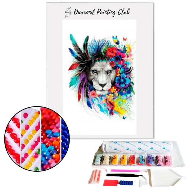 Diamond painting Leeuw in bloemen | Diamond-painting-club.nl