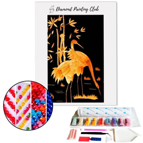 Diamond Painting Ooievaar & Gouden Bamboe | Diamond-painting-club.nl